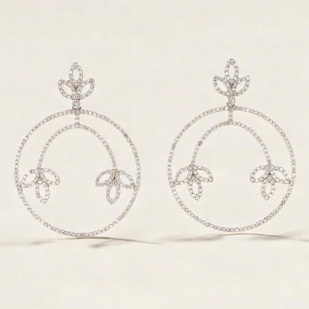 Floral Hoop Natural Diamond Dangle Earrings: 14k Solid Gold Circle Drop Jewelry, HRD Certified,  Ready To Ship