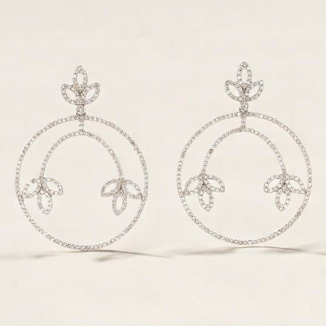 Floral Hoop Natural Diamond Dangle Earrings: 14k Solid Gold Circle Drop Jewelry, HRD Certified,  Ready To Ship