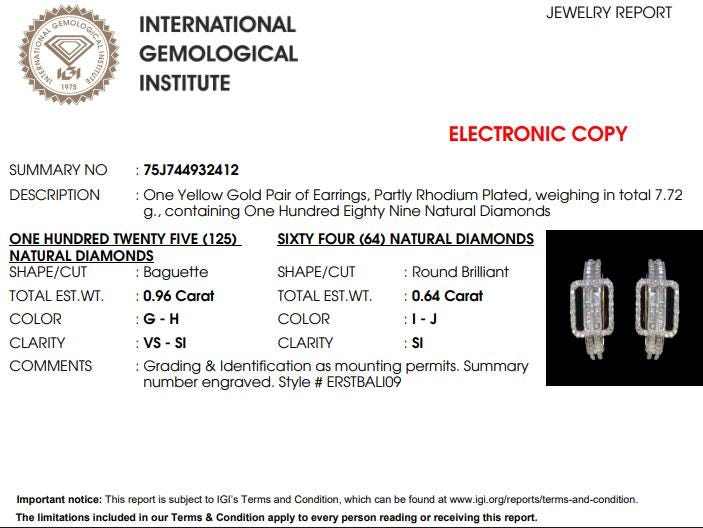 Two-Tone Baguette Diamond Hoop Earrings: 14k Gold Huggies, IGI Certified