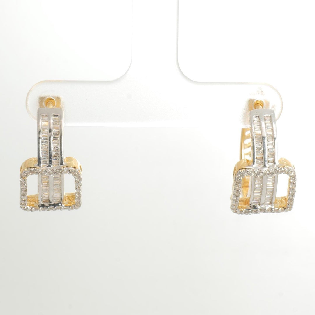 Two-Tone Baguette Diamond Hoop Earrings: 14k Gold Huggies, IGI Certified