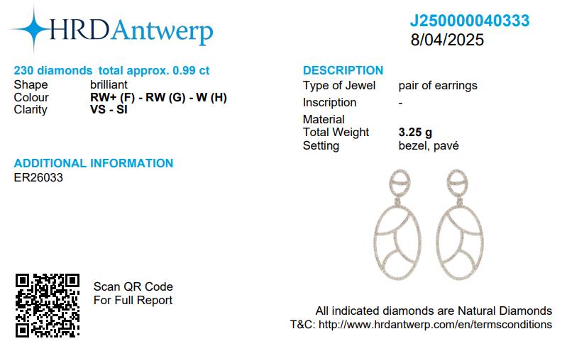 Geometric Oval Natural Diamond Drop Earrings: 14k Solid Gold, HRD Certification, Ready To Ship