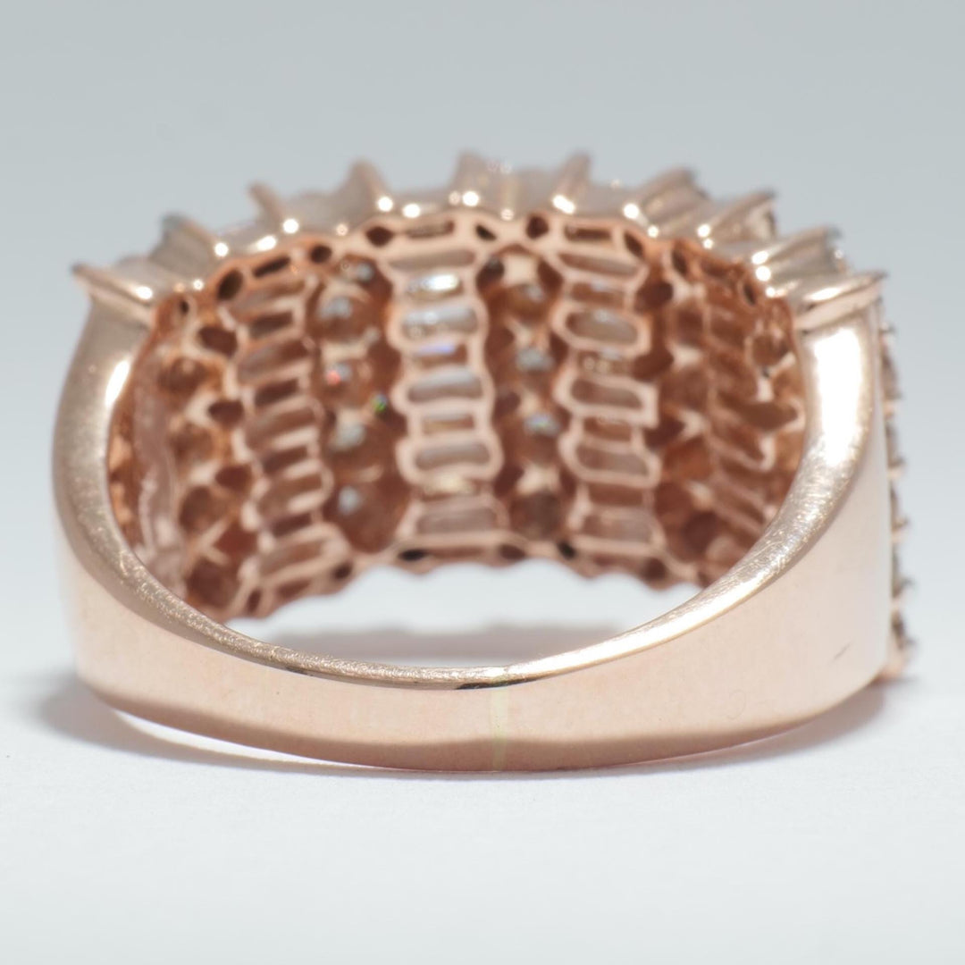 Round and Baguette Natural Diamond Ring: 14K Solid Gold Half Eternity Wide Cocktail Band, IGI Certified, Ready To Ship