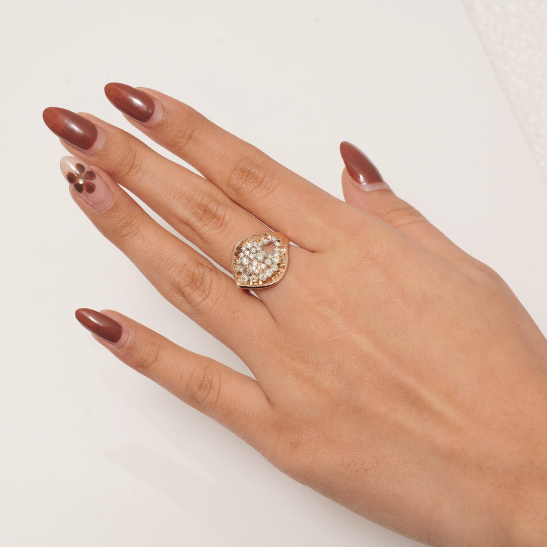 Leaf Cluster Natural Diamond Ring: 14k Solid Gold Bold Statement Jewellery, Certified Jewelry