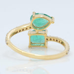 Load image into Gallery viewer, Natural Pear and Square Emerald Diamond Bypass Ring: 14k Solid Gold Gemstone Promise Jewellery, Certified Jewelry
