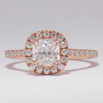 Load image into Gallery viewer, IGI Certified 0.90ct Cushion Cut Lab Grown Halo Diamond Ring: 14K Solid Gold Solitaire Wedding Ring
