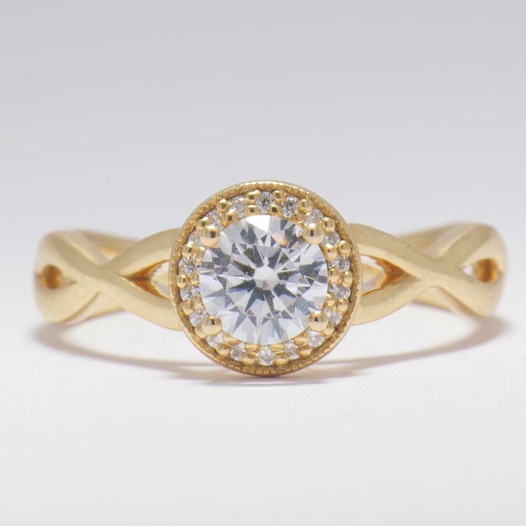 IGI Certified Lab grown Solitaire Halo Diamond Ring: 14K Solid Gold Bridal Twisted Band Ring