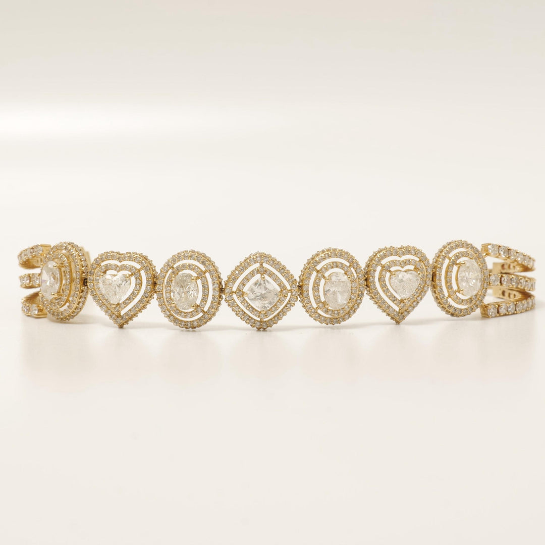 Multi-Shape Natural Diamond Double Halo Bracelet: 14k Solid Gold Bridal Jewellery, Certified Jewelry
