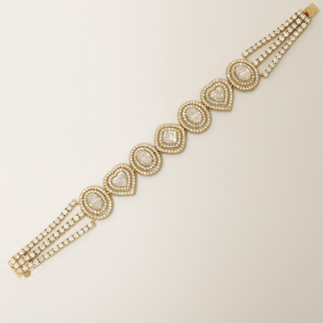 Multi-Shape Natural Diamond Double Halo Bracelet: 14k Solid Gold Bridal Jewellery, Certified Jewelry