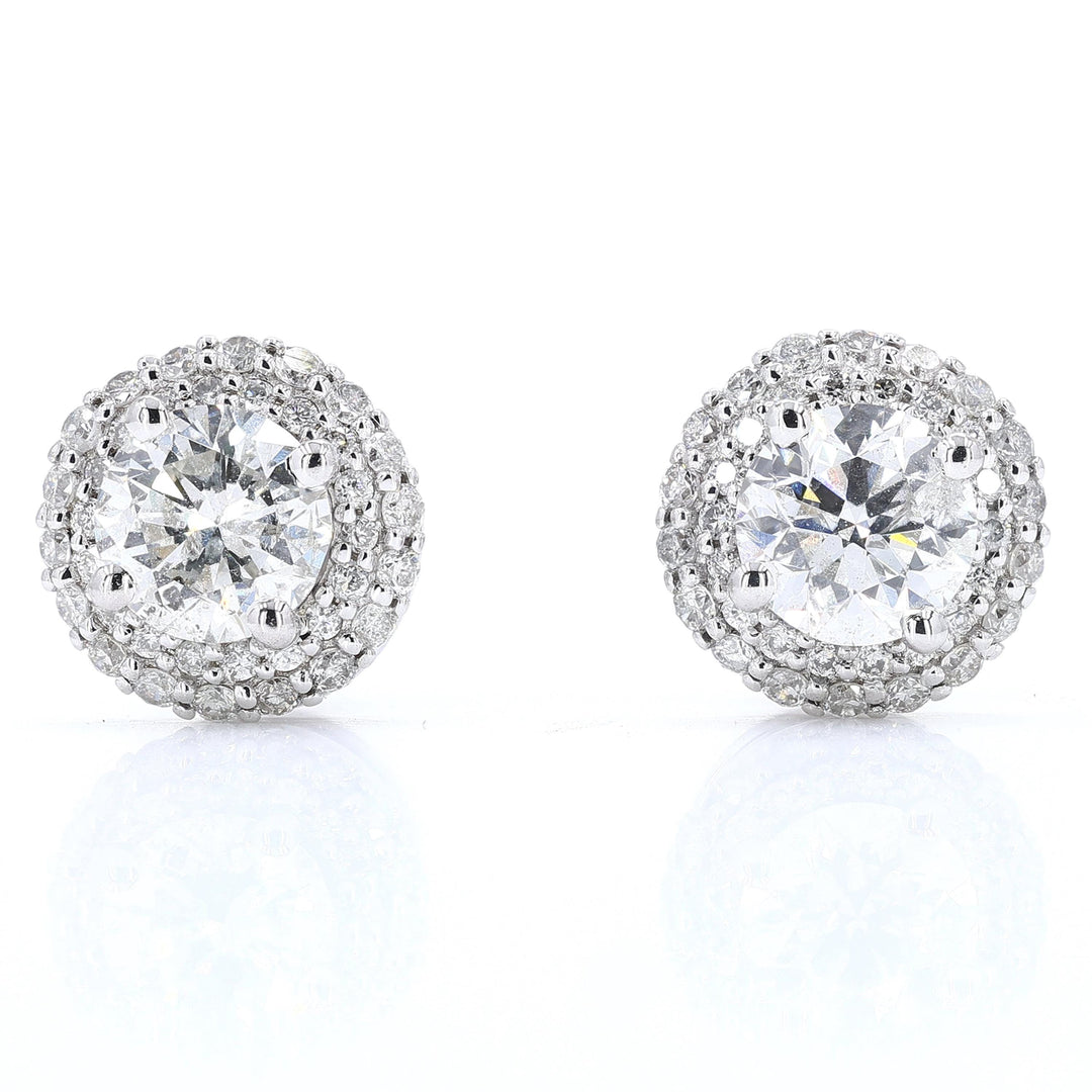 Solitaire Natural Diamond Earrings: 14k Solid Gold Halo Pave Minimalistic Studs, Certified Jewelry