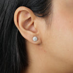 Load image into Gallery viewer, Solitaire Natural Diamond Earrings: 14k Solid Gold Halo Pave Minimalistic Studs, Certified Jewelry

