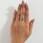 Load image into Gallery viewer, Natural Pear and Square Emerald Diamond Bypass Ring: 14k Solid Gold Gemstone Promise Jewellery, Certified Jewelry
