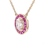 Load image into Gallery viewer, Natural Ruby &amp; Oval Natural Diamond Necklace: 14k Solid Gold Stacking Gemstone Jewellery, Certified Jewelry
