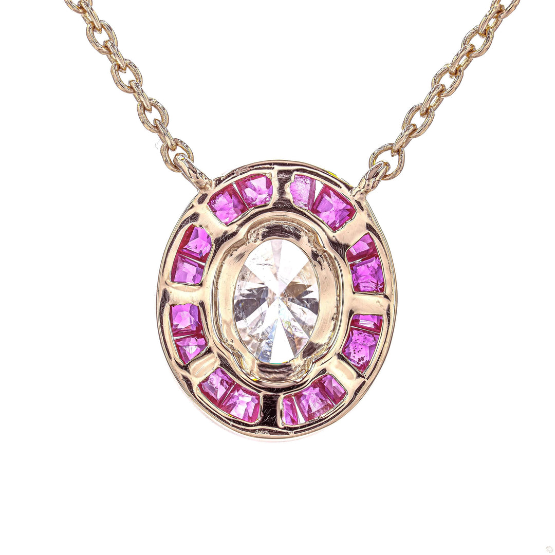 Natural Ruby & Oval Natural Diamond Necklace: 14k Solid Gold Stacking Gemstone Jewellery, Certified Jewelry