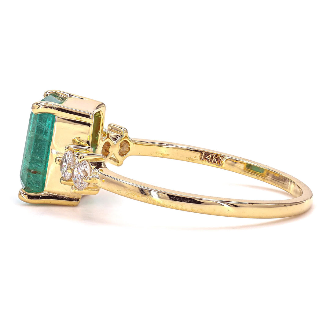 Natural Emerald Cut Emerald Diamond Ring, 14k Solid Gold, Natural Diamonds, Rectangular Gemstone Jewellery, Promise Ring, Certified Jewelry