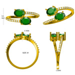 Load image into Gallery viewer, Natural Emeralds &amp; Diamond Bypass Ring: 14k Solid Gold Two-Stone Gemstone Promise Jewellery, Certified Jewelry
