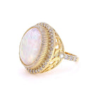Load image into Gallery viewer, Natural Oval Opal Diamond Halo Ring, 14k Solid Gold, Natural Diamonds, Gemstone Jewellery, Cocktail Statement Ring, Certified Jewellery
