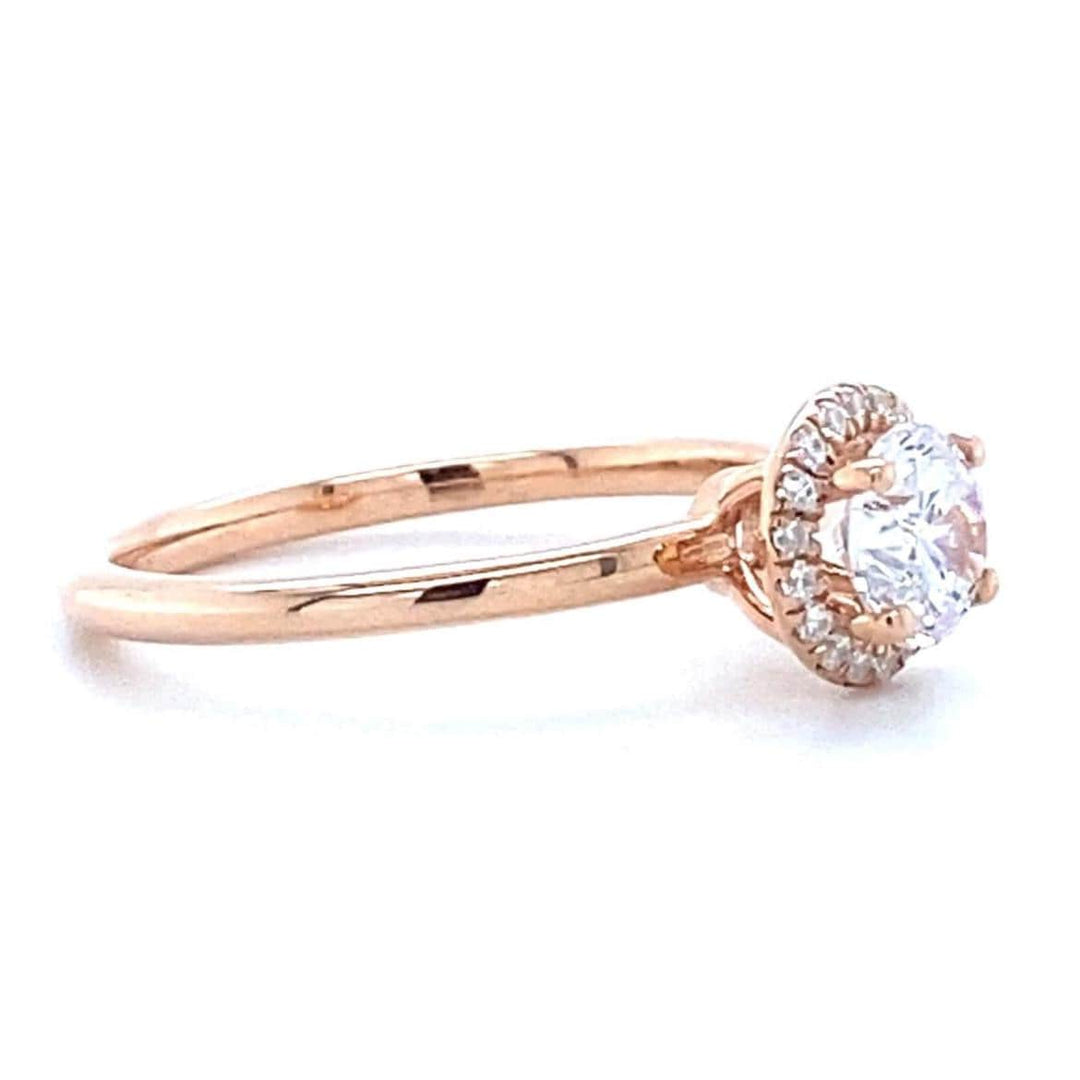 IGI Certified Lab Grown Diamond Engagement Ring: 14K Solid Gold Halo Solitaire Ring