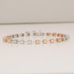 Load image into Gallery viewer, Two Tone Natural Diamond Tennis Bracelet: 14K Solid Gold Stacking Bracelet, IGI Certified, Ready To Ship,
