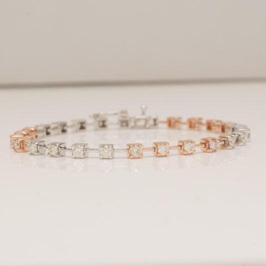 Two Tone Natural Diamond Tennis Bracelet: 14K Solid Gold Stacking Bracelet, IGI Certified, Ready To Ship,