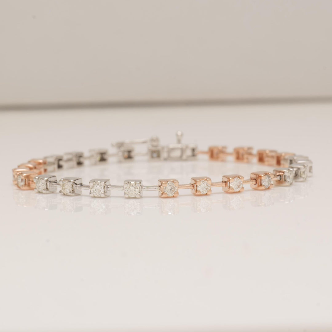 Two Tone Natural Diamond Tennis Bracelet: 14K Solid Gold Stacking Bracelet, IGI Certified, Ready To Ship,