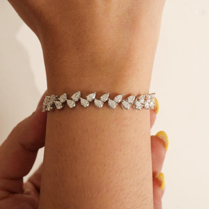Pear Natural Diamond Tennis Bracelet: 14k Solid Gold Leaves Stackable Bracelet, HRD Certified, Ready To Ship