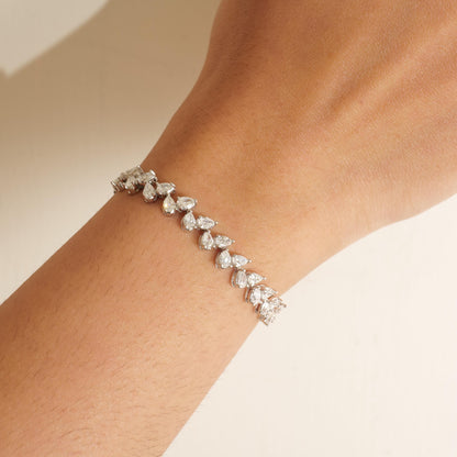 Pear Natural Diamond Tennis Bracelet: 14k Solid Gold Leaves Stackable Bracelet, HRD Certified, Ready To Ship
