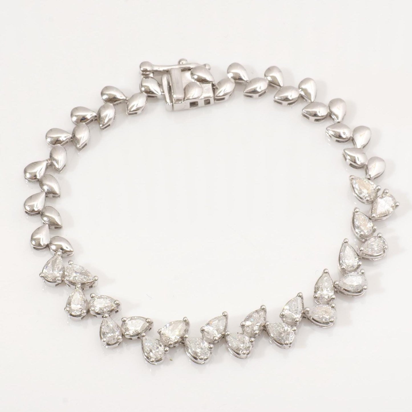 Pear Natural Diamond Tennis Bracelet: 14k Solid Gold Leaves Stackable Bracelet, HRD Certified, Ready To Ship