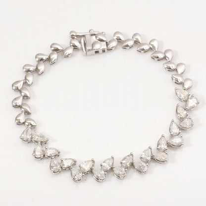 Pear Natural Diamond Tennis Bracelet: 14k Solid Gold Leaves Stackable Bracelet, HRD Certified, Ready To Ship