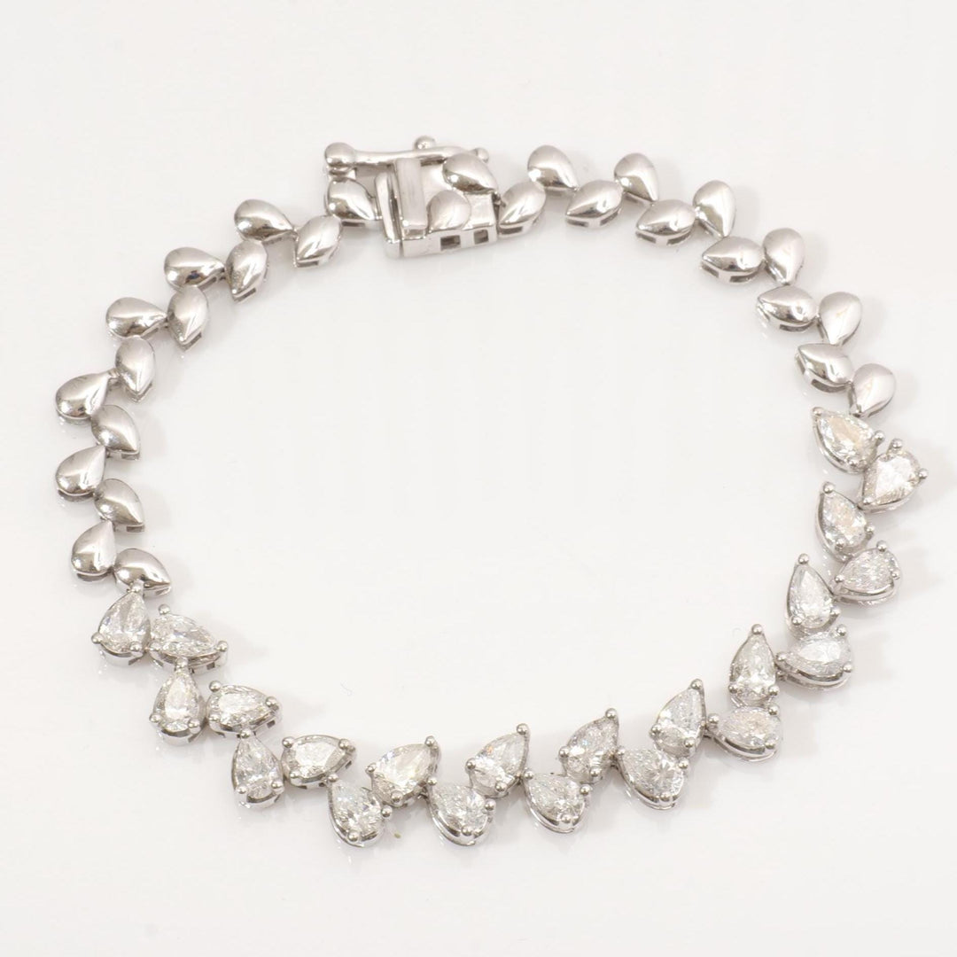 Pear Natural Diamond Tennis Bracelet: 14k Solid Gold Leaves Stackable Bracelet, HRD Certified, Ready To Ship