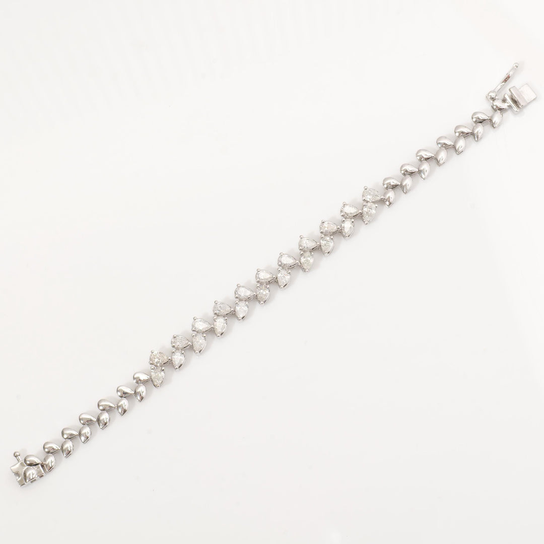 Pear Natural Diamond Tennis Bracelet: 14k Solid Gold Leaves Stackable Bracelet, HRD Certified, Ready To Ship