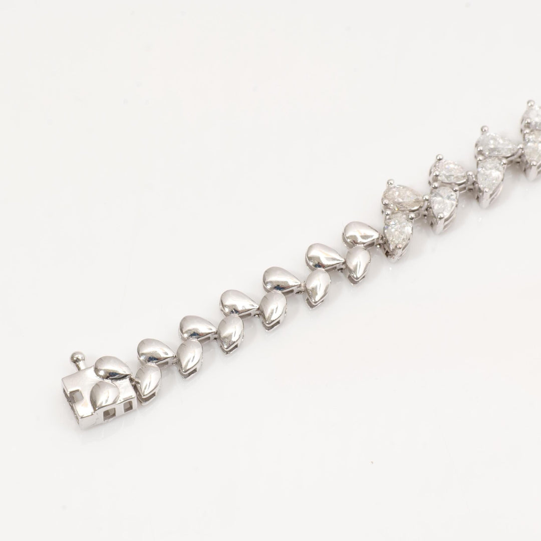 Pear Natural Diamond Tennis Bracelet: 14k Solid Gold Leaves Stackable Bracelet, HRD Certified, Ready To Ship