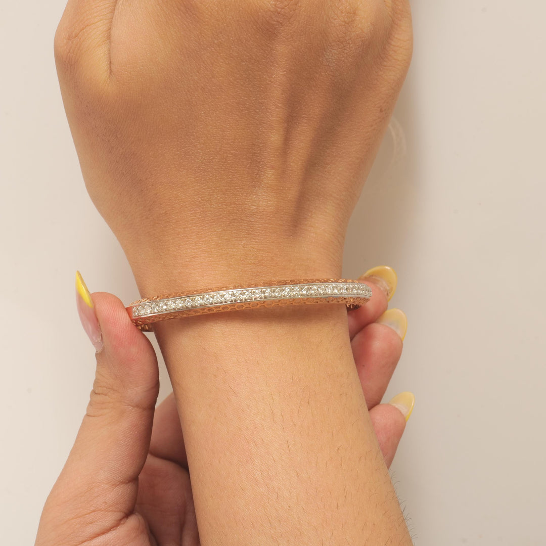 Filigree Natural Diamond Channel Bangle Bracelet: 14k Solid Gold Wedding Statement Jewelry, HRD Certified, Ready To Ship