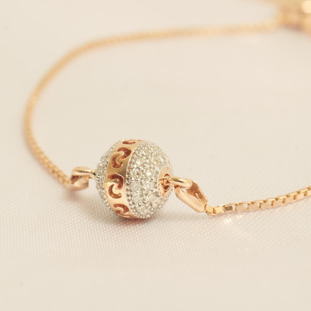 Pavé Orb Natural Diamond Bolo Bracelet: 14k Solid Gold Adjustable Bracelet, IGI Certified, Ready To Ship