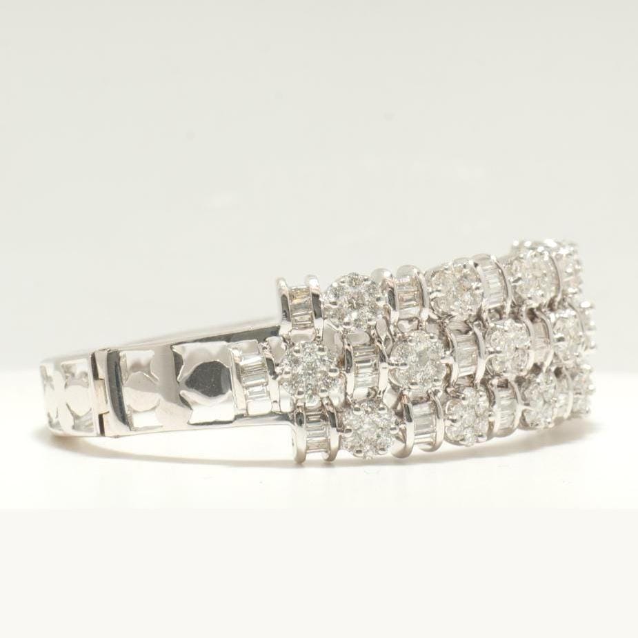 Triple Row Natural Diamond Wide Bracelet, 14k Solid Gold Cluster Illusion Cocktail Bracelet, IGI Certified, Ready To Ship