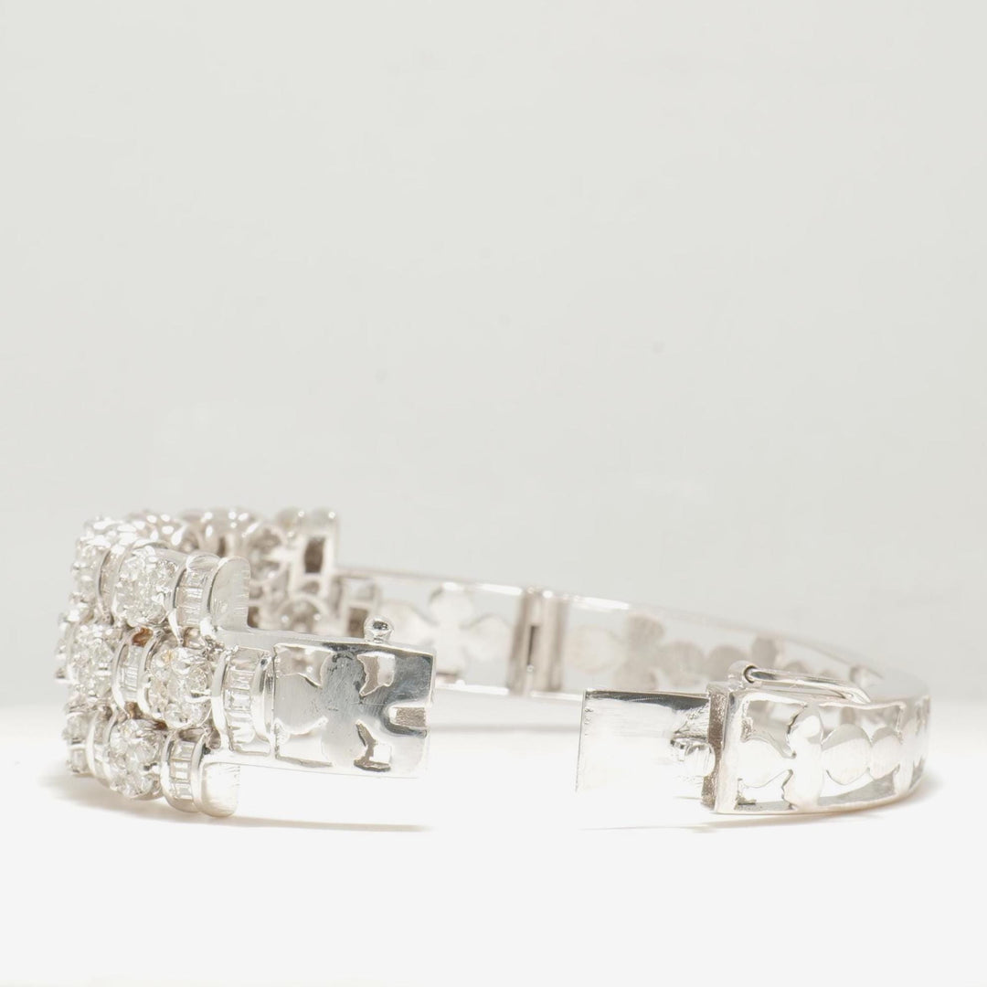 Triple Row Natural Diamond Wide Bracelet, 14k Solid Gold Cluster Illusion Cocktail Bracelet, IGI Certified, Ready To Ship