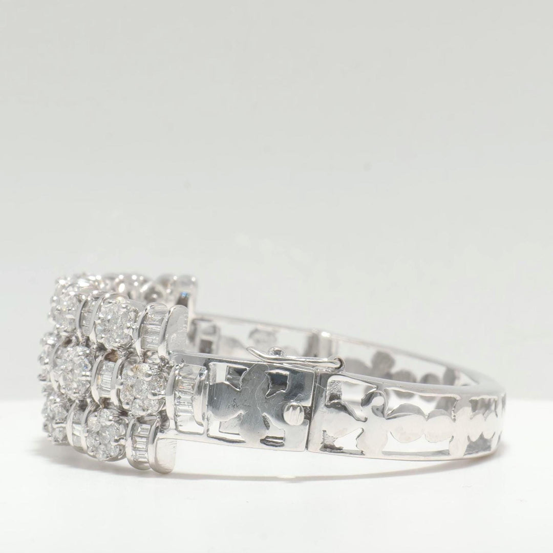 Triple Row Natural Diamond Wide Bracelet, 14k Solid Gold Cluster Illusion Cocktail Bracelet, IGI Certified, Ready To Ship