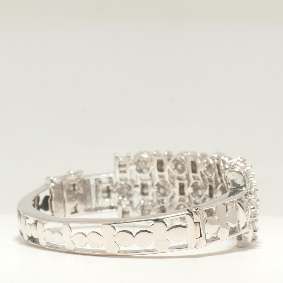 Triple Row Natural Diamond Wide Bracelet, 14k Solid Gold Cluster Illusion Cocktail Bracelet, IGI Certified, Ready To Ship