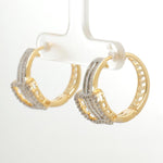 Load image into Gallery viewer, Two-Tone Baguette Diamond Hoop Earrings: 14k Gold Huggies, IGI Certified
