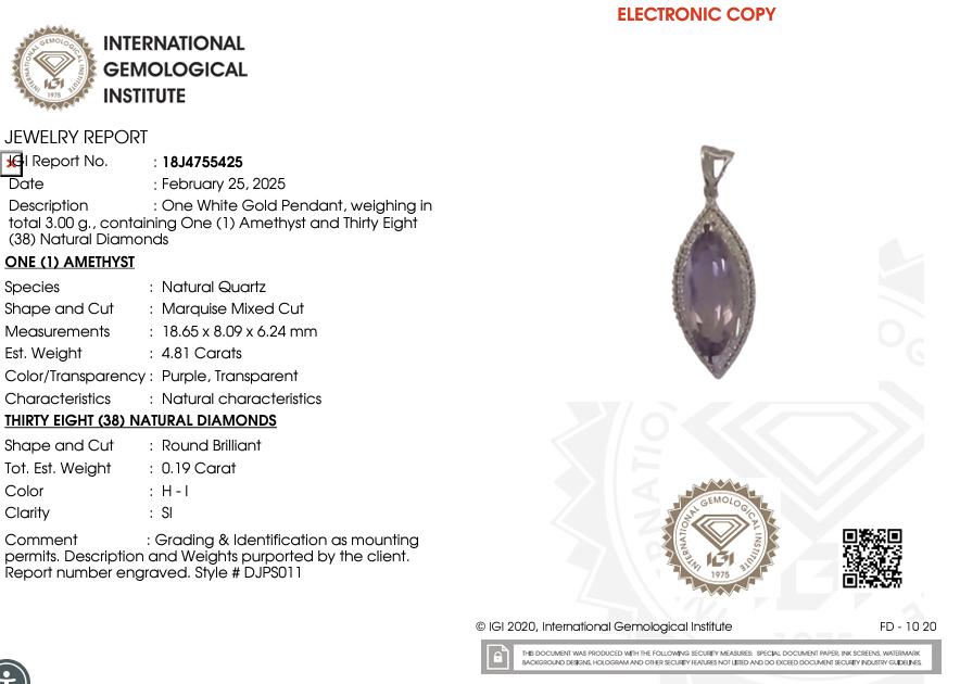 Marquise Amethyst Natural Diamond Pendant: 18k Solid Gold Halo Layering Gemstone Jewellery, Certified Jewelry, Ready To Ship