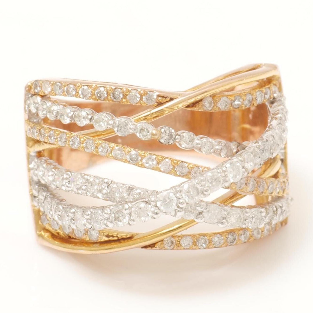 Criss Cross Natural Diamond Band Ring: 14k Solid Gold Wide Cocktail Statement Ring, HRD Certified, Ready To Ship