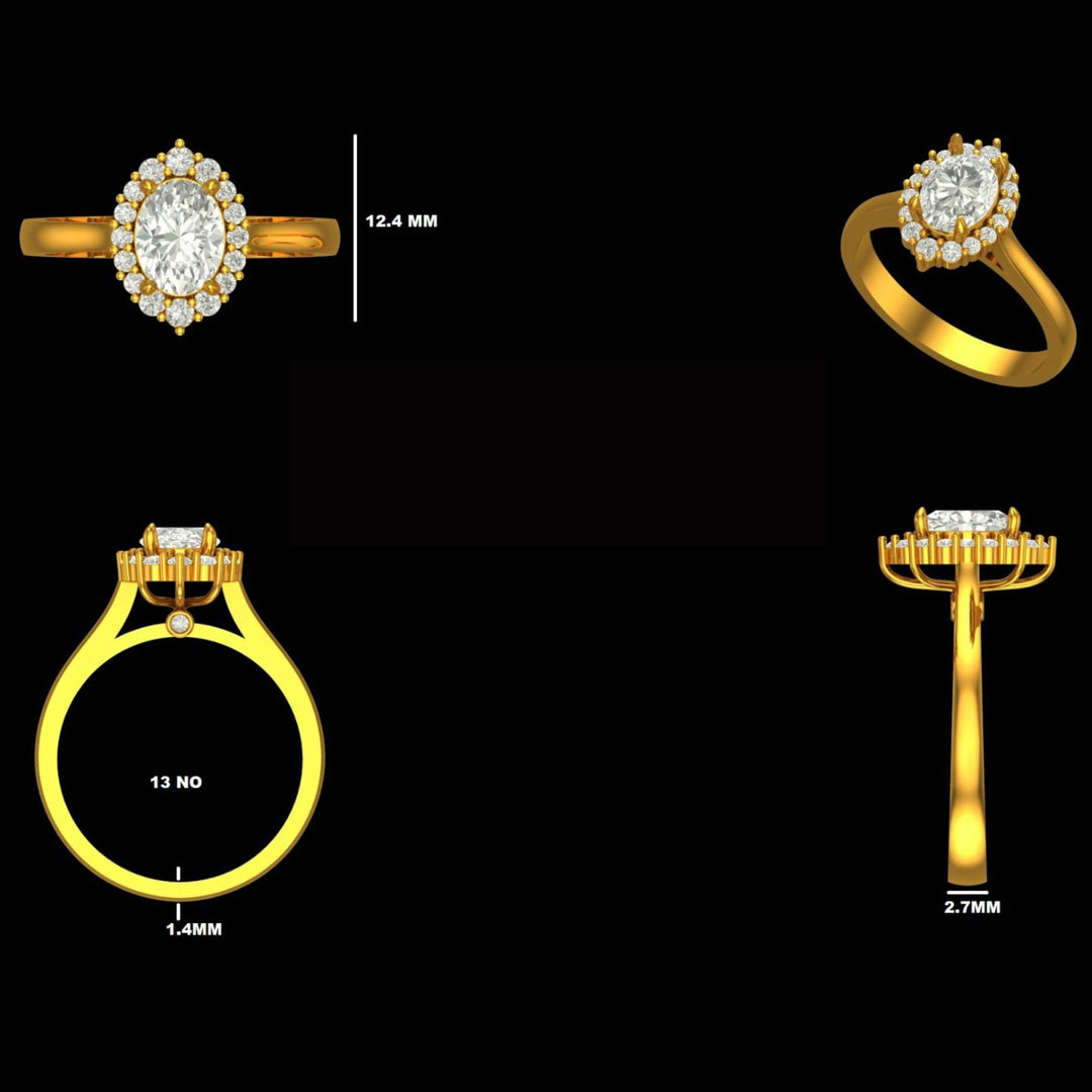 Halo Oval Solitaire Natural Diamond Ring: 14k Solid Gold Engagement Promise Ring, Certified Jewelry