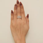 Load image into Gallery viewer, Round and Baguette Natural Diamond Ring: 14K Solid Gold Half Eternity Wide Cocktail Band, IGI Certified, Ready To Ship
