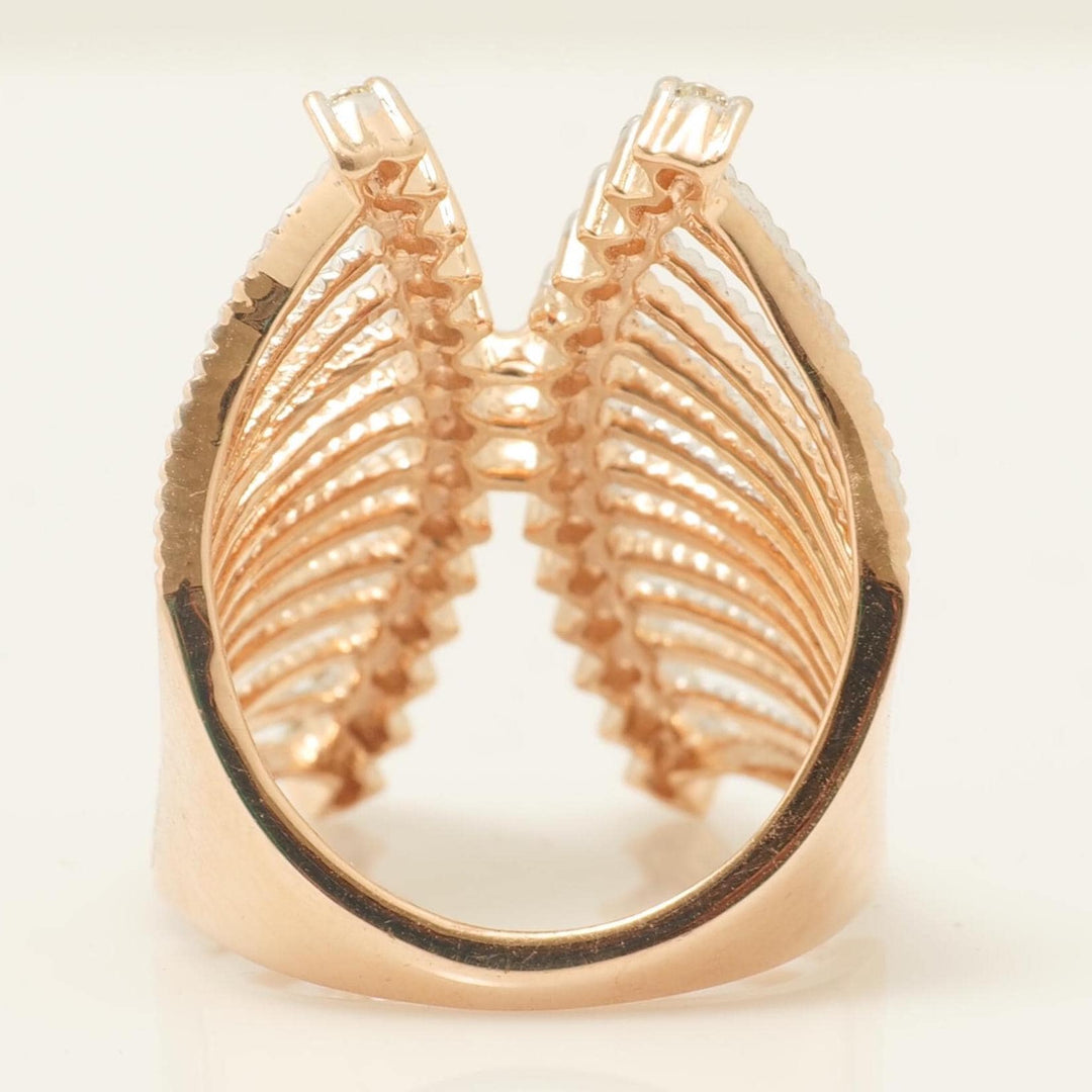 Cage Natural Diamond Band Ring, 14k Solid Gold Two-Toned Wide Cocktail Ring, IGI Certified, Ready To Ship