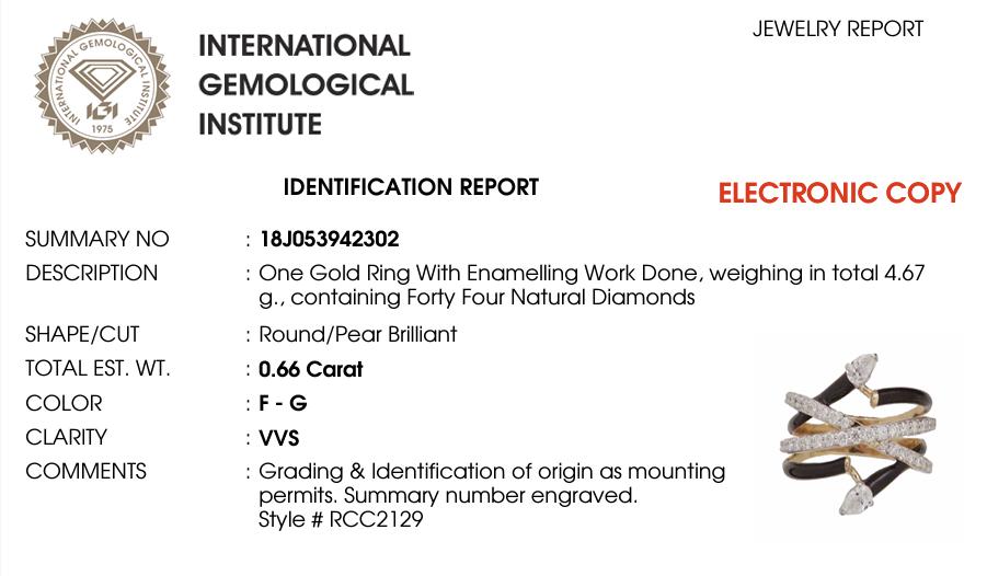 Criss Cross Enamel Natural Diamond Ring: 14k Solid Gold Statement Band, IGI Certified, Ready To Ship