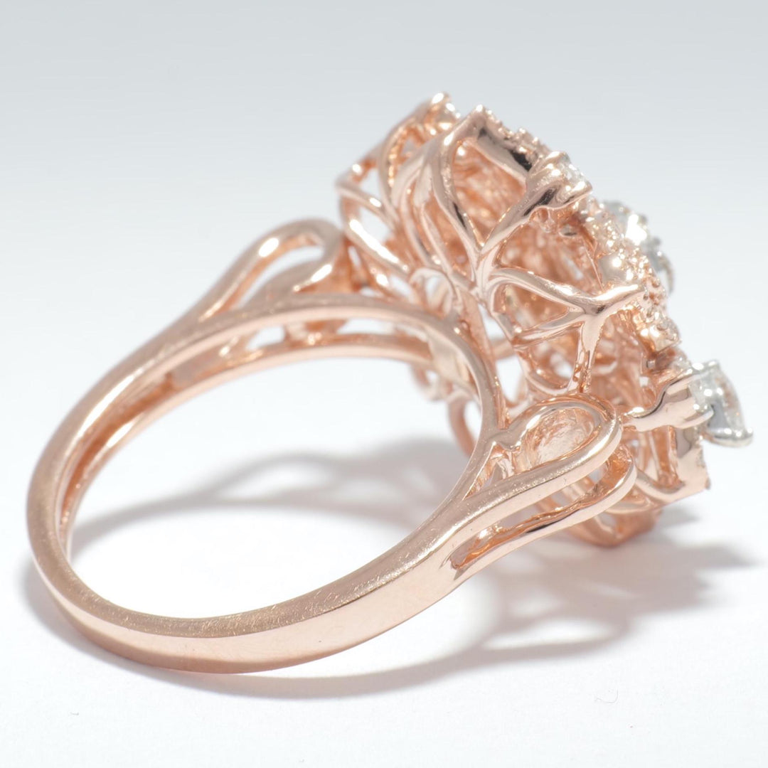 Flower Halo Natural Diamond Ring: 14k Solid Gold Marquise & Round Floral Cocktail Ring, Certified Jewelry