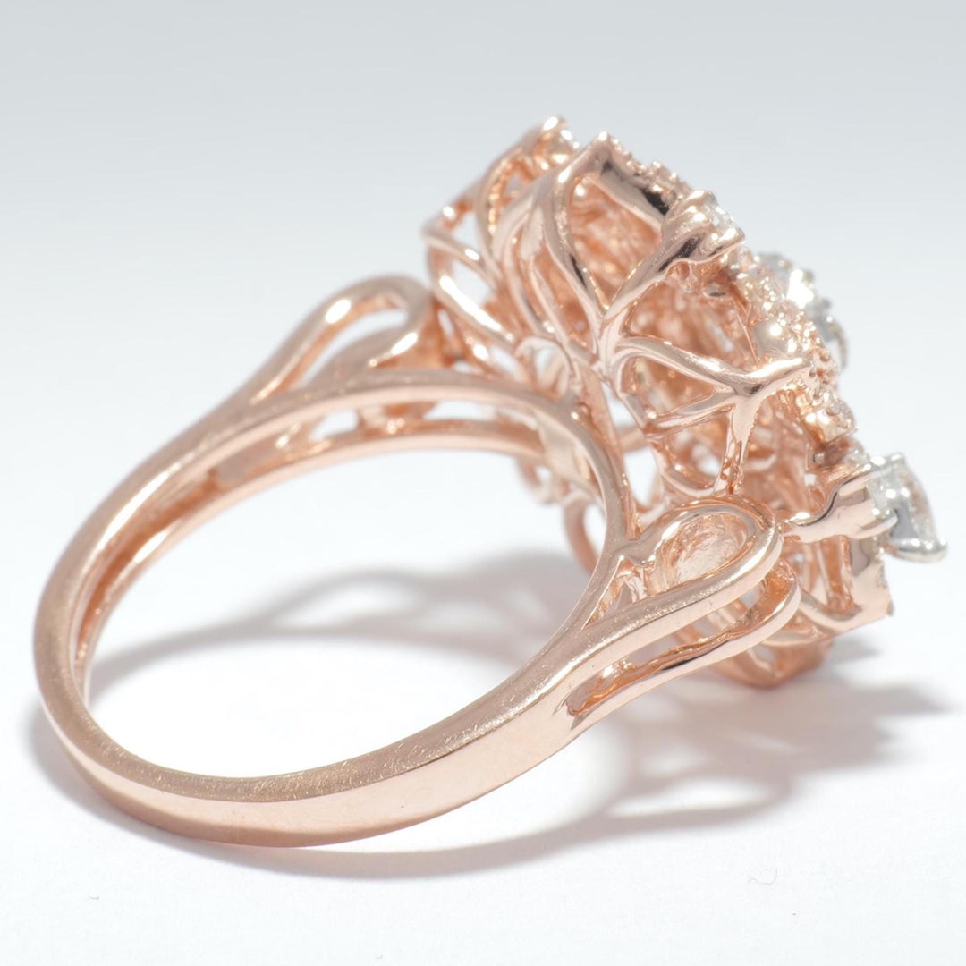 Flower Halo Natural Diamond Ring: 14k Solid Gold Marquise & Round Floral Cocktail Jewellery, Certified Jewelry