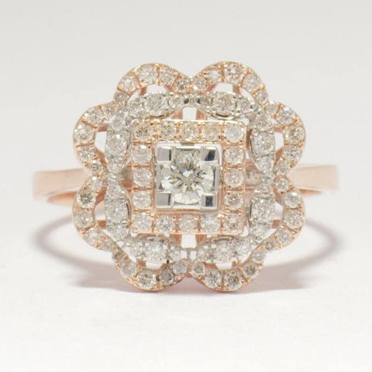 Square Floral Natural Diamond Ring: 14k Solid Gold Cluster Halo Statement Ring, IGI Certified, Ready To Ship