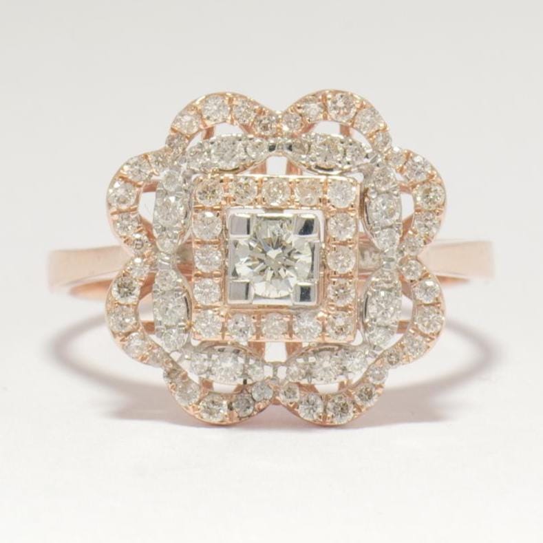 Square Floral Natural Diamond Ring: 14k Solid Gold Cluster Halo Statement Ring, IGI Certified, Ready To Ship