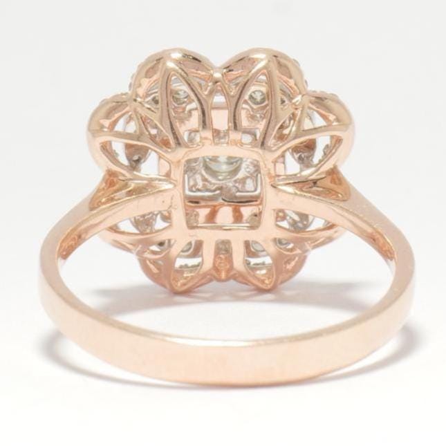 Square Floral Natural Diamond Ring: 14k Solid Gold Cluster Halo Statement Ring, IGI Certified, Ready To Ship