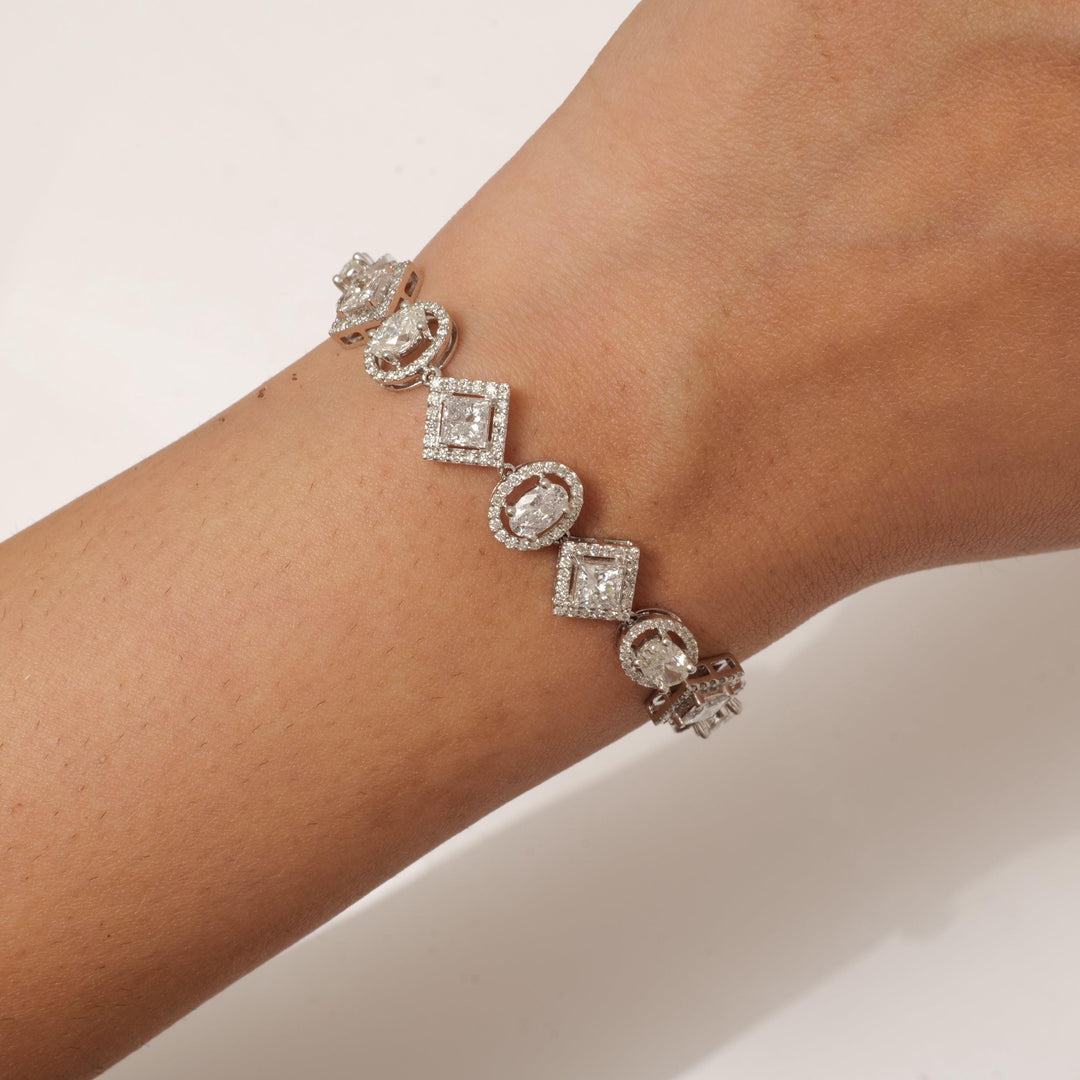 Geometric Natural Diamond Cluster Bracelet: 14k Solid Gold Halo Wedding Bracelet, IGI Certified, Ready To Ship